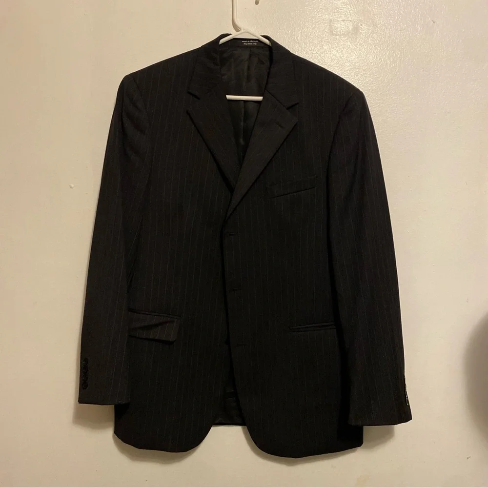 Classic Black Pinstripe Men's Blazer S&K Andrew Fezza  Size‎ 42L Three Button Up
